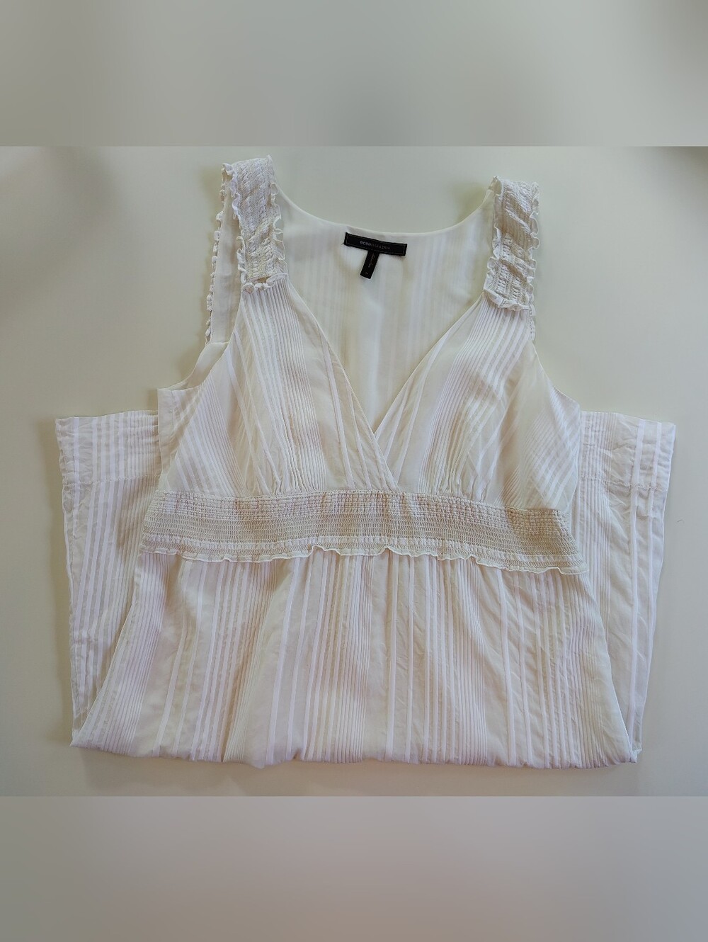 BCBGMAXAZRIA Silk Blend White Sleeveless Dress Smocked Waist Size M